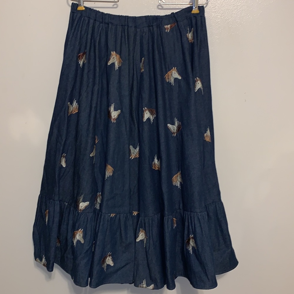 Handmade embroidered Equestrian denim skirt Festival western cowgirl